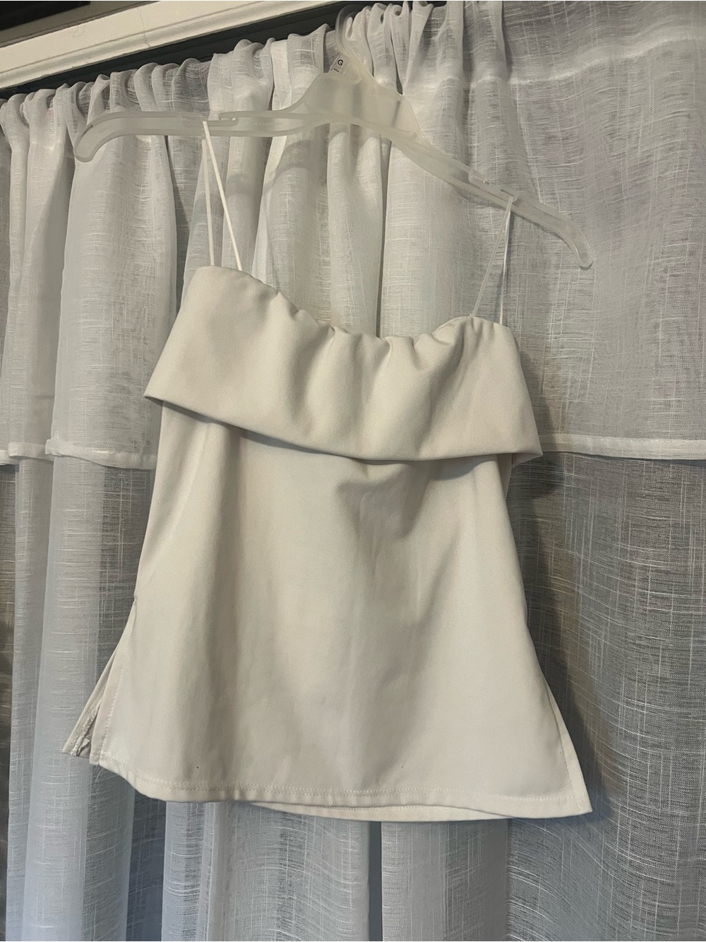 White Fold-Over Spaghetti Strap Crop Top